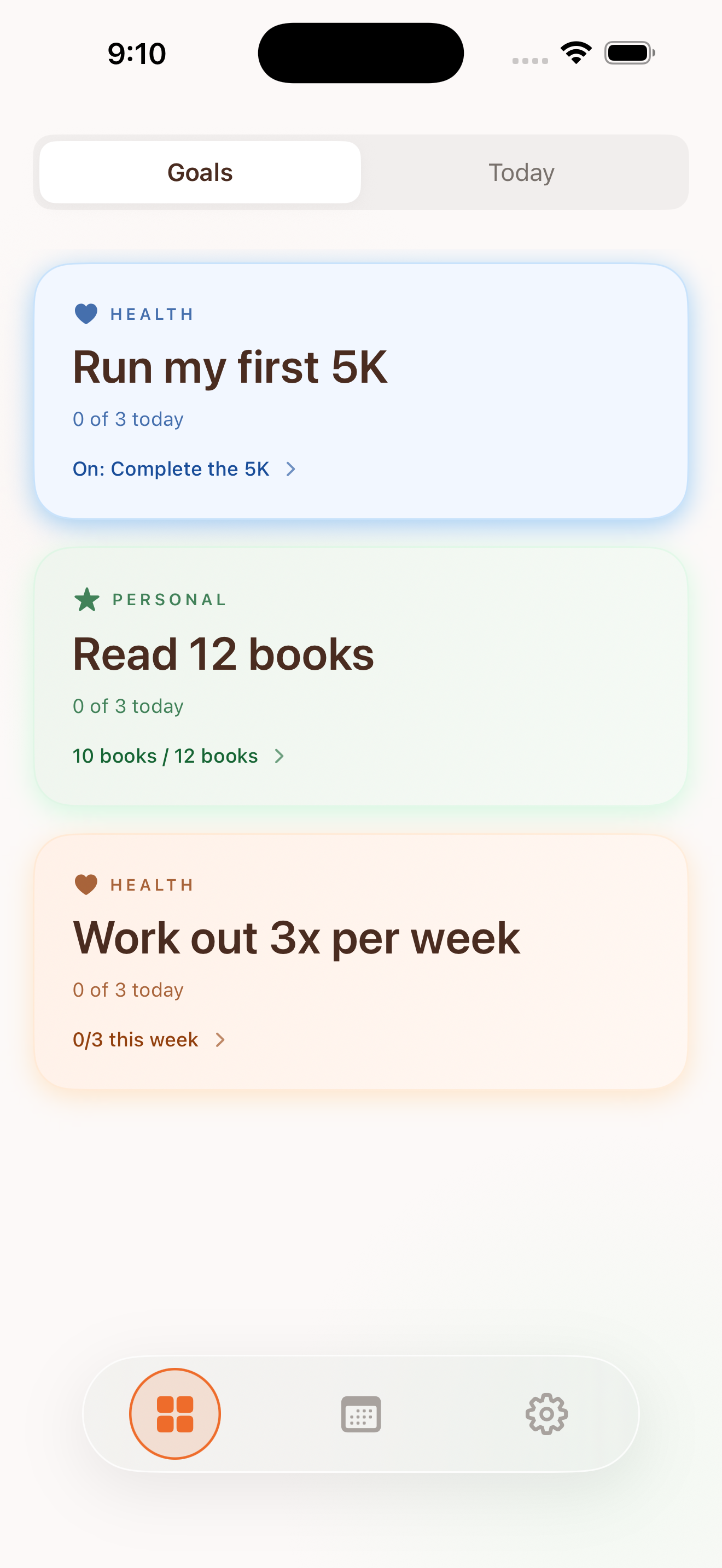 Tend app – Today with daily check-ins